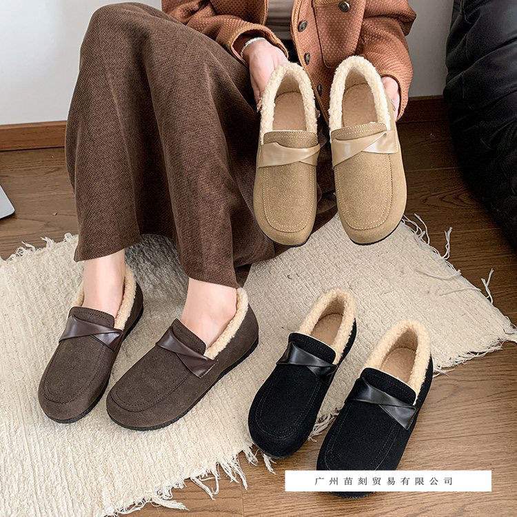 Soft-soled, flat-bottomed pedals, fluffy retro women's outer velvet Doudou four-season warm cotton shoes