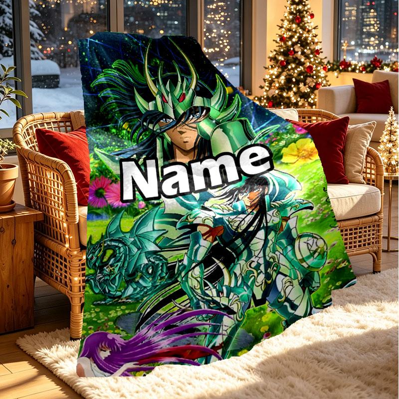 Custom Name Personalized Saint Seiya Print Blanket, Home Decor, Bedroom, Sofa, Camping, Couch, Gifts for Birthday Christmas