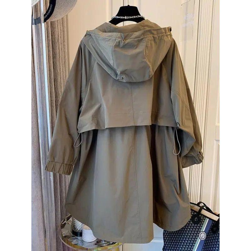 Plus Size Women's Clothing 150.00kg Mid Length Long Length Younger Outdoor Jacket Coat Plus Size Ladies Fall Loose Slim Fit Slimming Trench Coat