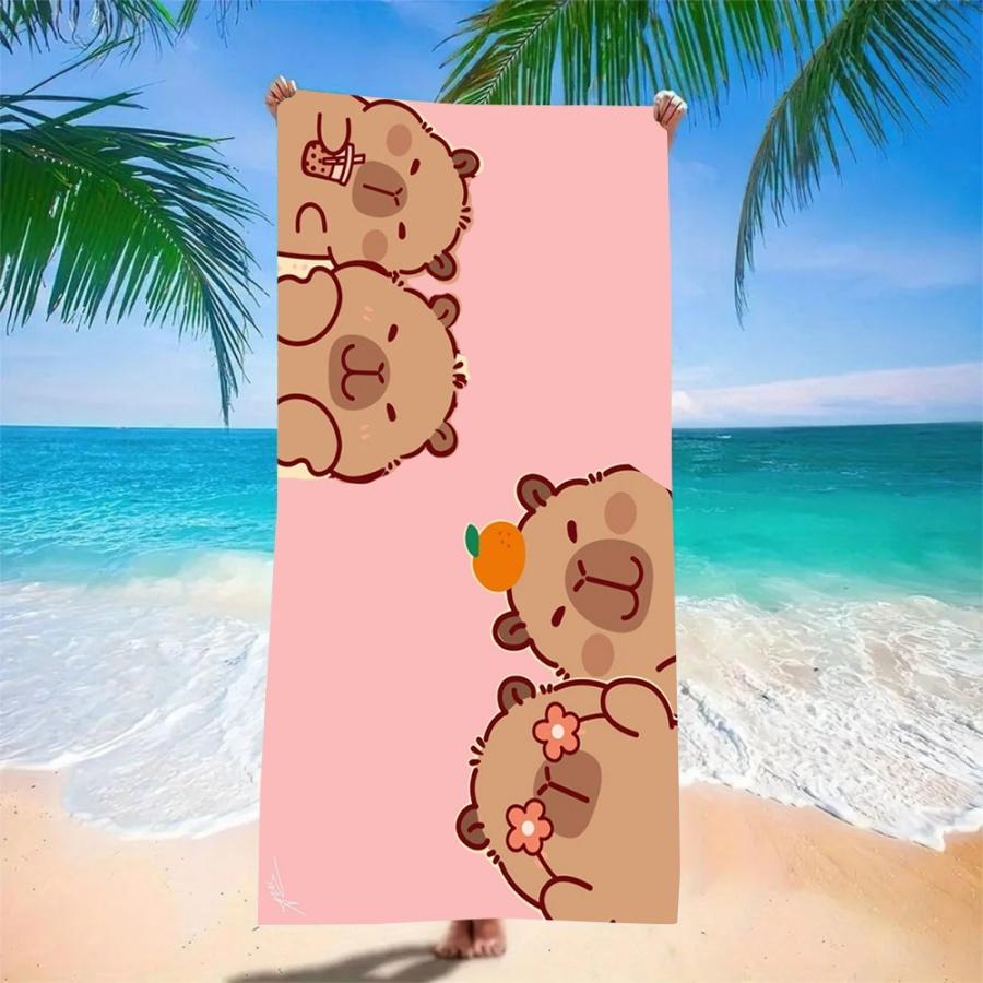 Absorbent Quick Dry Microfiber Beach Beach Towel - Kawaii Capybara Design, Lightweight Sand-Free Blanket for Picnic, Travel