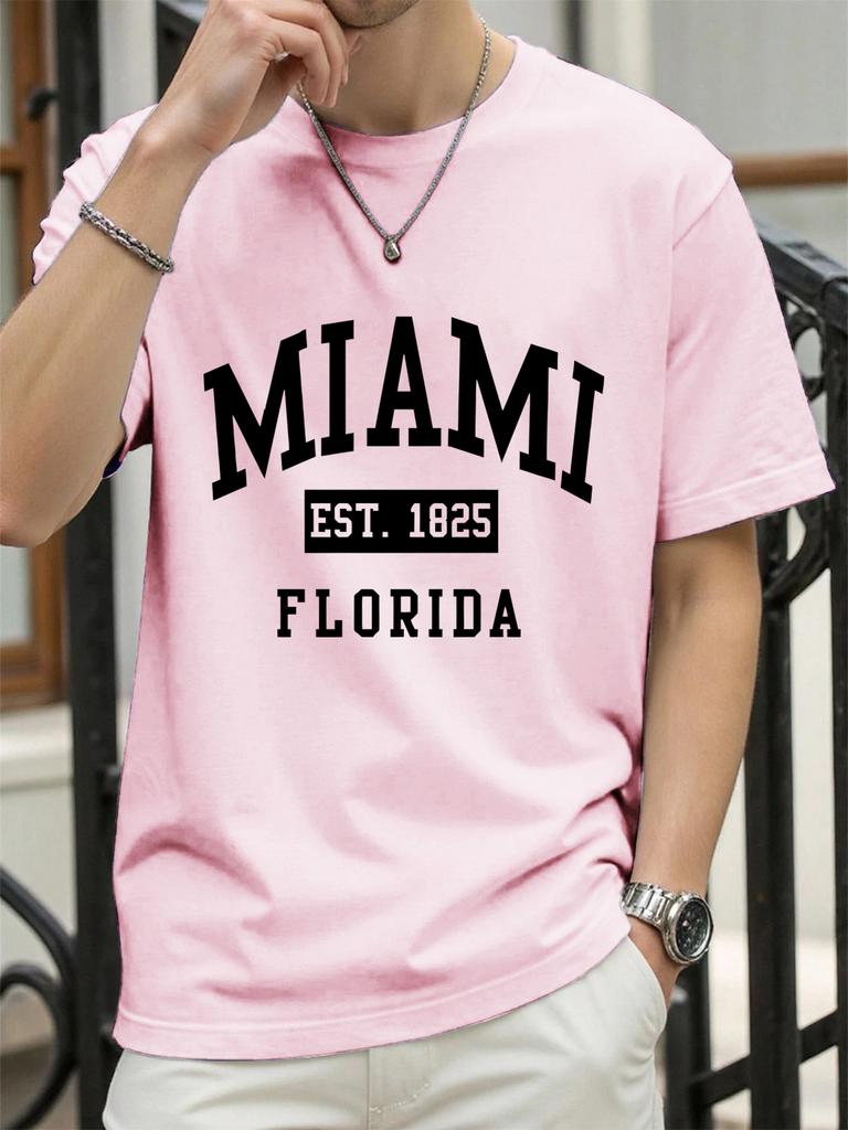 Miami Est 1825 Florida Stampa Maglietta Uomo Estate Cotone Magliette Oversize alla Moda Larga Abbigliamento Sportivo Casual Hip Hop Abbigliamento Unisex