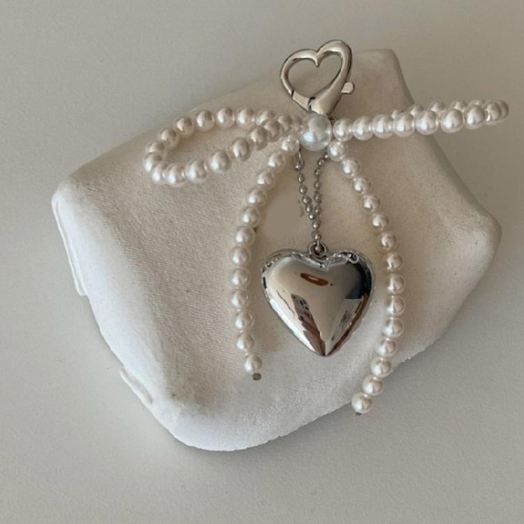 Fashionable Butterfly Ribbon Keychain Heart Pendant Imitation Pearls Key Chain