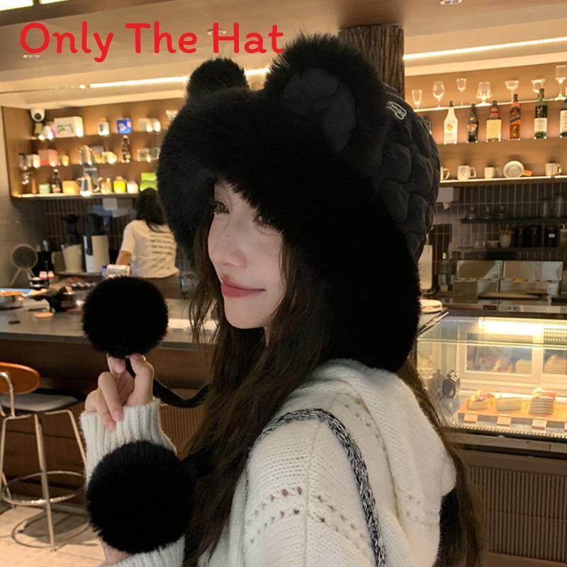Winter Plush Bear Hat With Ear Warmers For Girls And Teens чёрный