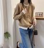 Women's French Patchwork Color Block Wool Knit Cardigan - Loose Layering Sweater Coat