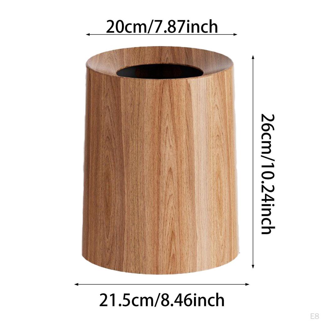 Imitation Wood Grain Trash Can Open Top Garbage Bucket Elegant Waste Basket Round Wastebasket