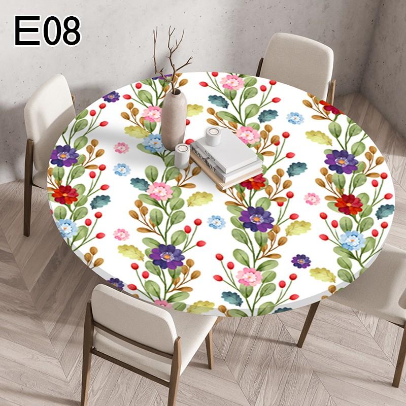 1PC Waterproof Floral Tablecloth Round Fitted Elastic Edged Tablecloth Picnic Table Cover Farmhouse Decorations Picnic Kitchen
