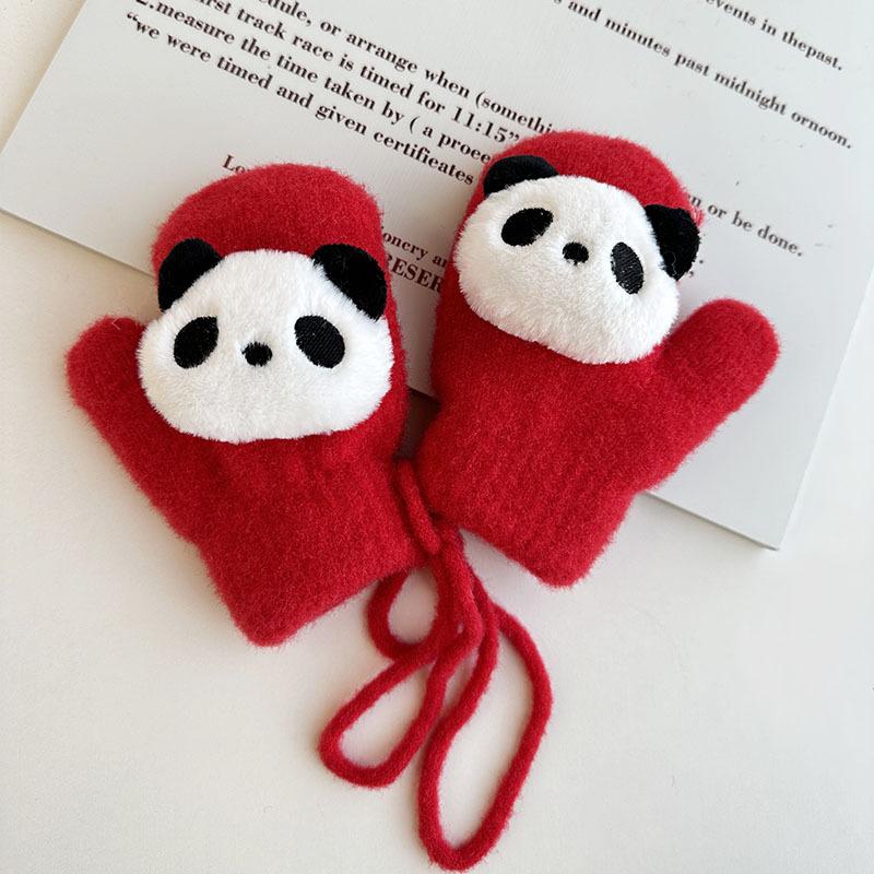 Children's Gloves Autumn and Winter Cartoon Cute Velvet Finger Korean Style Halter Neck Knitted Warm Velvet Thickened Baby Gloves