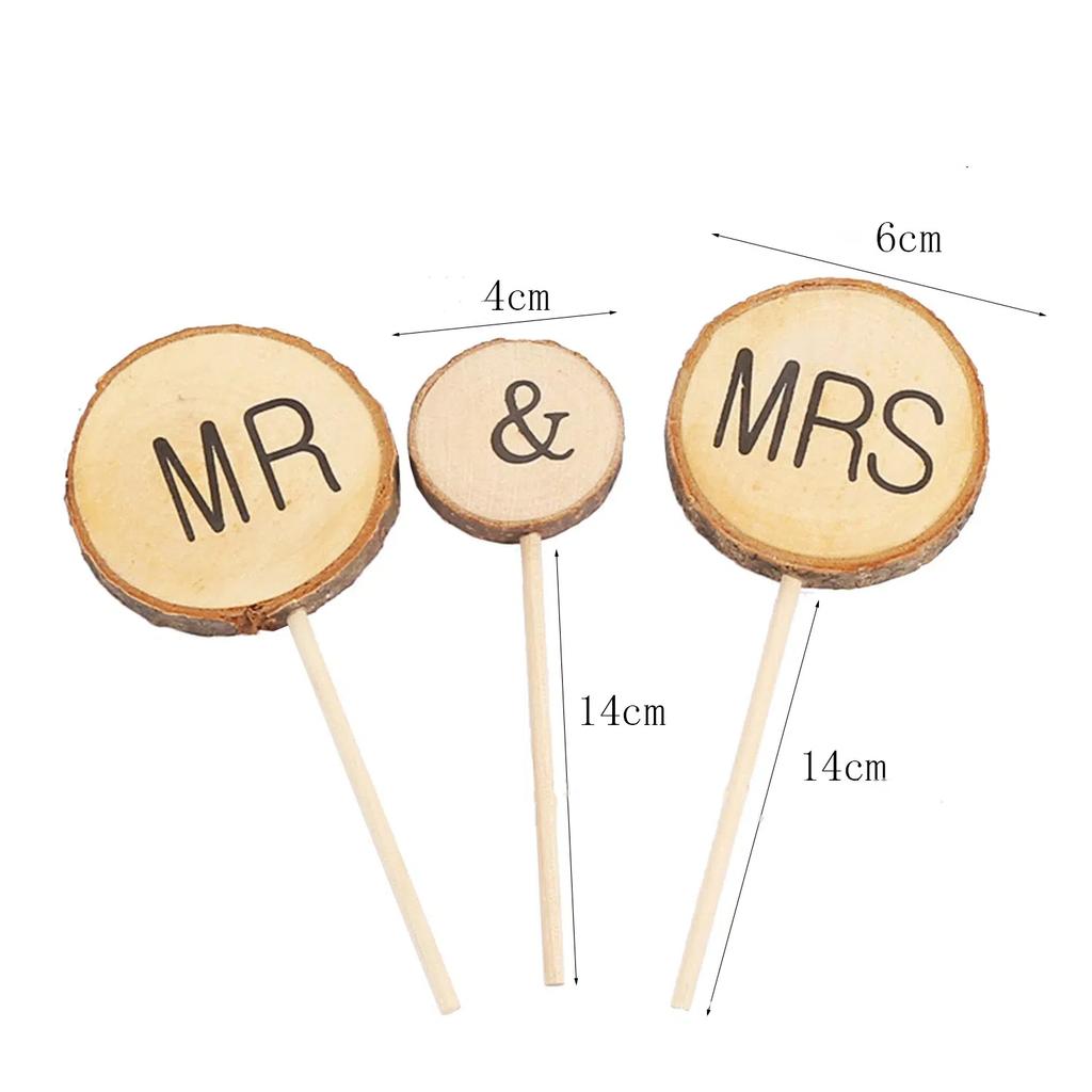 3 Stück Mr&Mrs Topper Naturholz Kuchen Dekoration Schick Rustikal Hochzeit Mr Mrs Buchstaben Topper für Paar Liebhaber Party Jubiläum