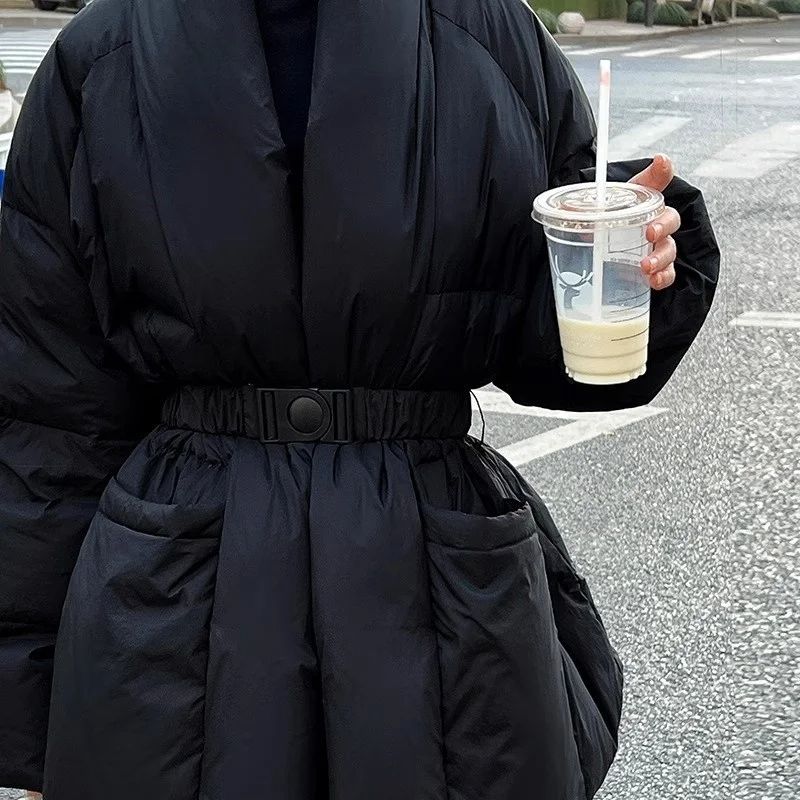 Gentle Style Temperament Versatile Lace Up Design Sense Long Sleeved Cotton Jacket Women Winter Light Mature Style Top