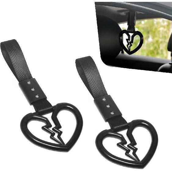 2 PCS Car Warning Hanging Ring, ABS Nylon with Broken Heart Shape Rear Bumper Hand Pull Ring, Multi-purpose Personalized Decorative Accessory, Fit