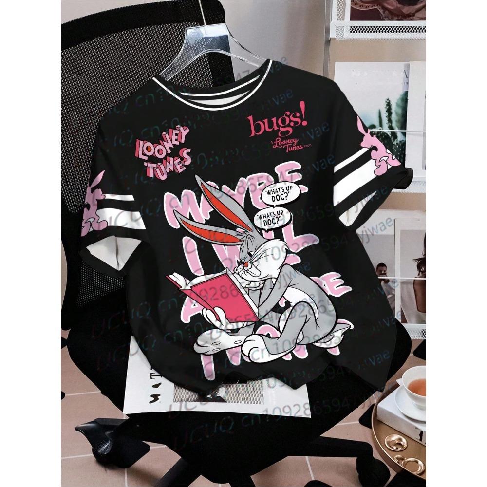 Cartoon Rabbit Print Women s Short Sleeve T-Shirt Summer Casual 3d Print Summer Cute Men s Sport Tops T-shirt Tee M