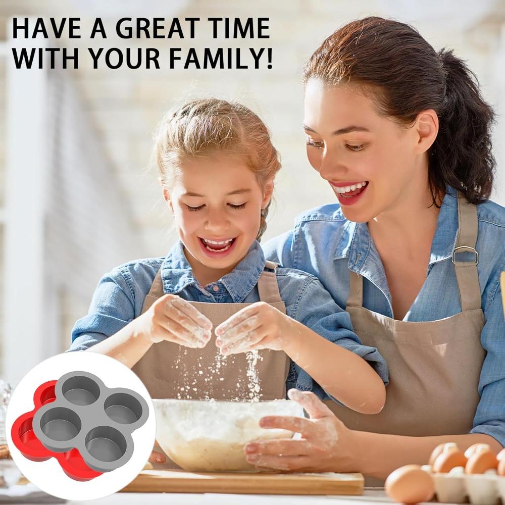 Reusable Silicone Egg Cake Mold Non Stick Air Fryer Baking Tool Silicone Muffin Mold for Baking Hamburger Bun 4 Cavity Mold