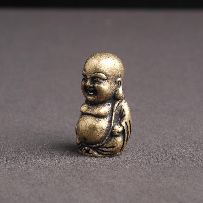 Reine Messing Lachender Buddha Statue Heimdeko Büro Schreibtisch Dekorationen Ornamente Antike Maitreya Buddha Buddhismus Skulptur Kunsthandwerk