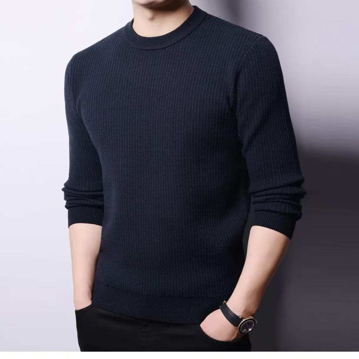 2025 Winter Men’s Thick Round Neck Jacquard Pullover - Warm Velvet Knit Base Layer XXL