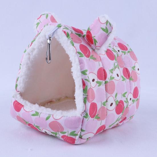 Gezellig Hamster Nest Half Omheind Met Ophanghaak Cartoon Bedrukt Comfortabel Huisdierbed Voor Koud Weer