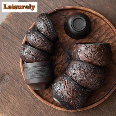 Tazza da tè in ceramica viola Qingxi cinese fatta a mano incisa ciotola da tè tazza da meditazione Zen tazza da maestro in ceramica tazza da degustazione servizio da tè Kung Fu