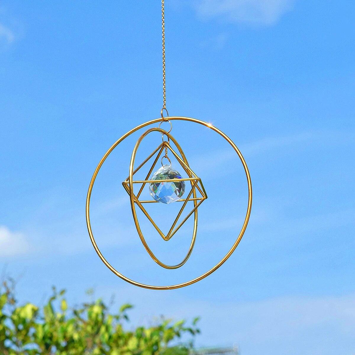 

1 шт. Золотая воздушная рамка с кристаллами, ловец солнца, подвесной колокольчик для внутреннего и наружного освещения сада, украшения для свадебной вечеринки