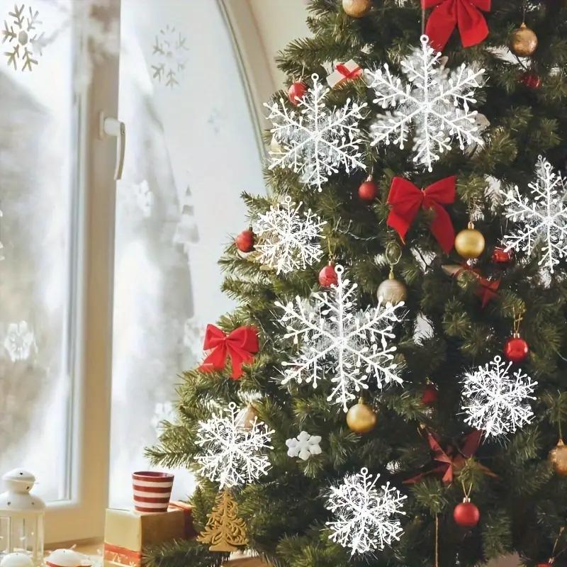30pcs Christmas Snowflakes Xmas Tree Hanging Pendant Artificial Plastic Glitter Snow Flake Home DIY New Year Wreath Decoration