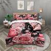 Rose And Butterfly Printed Bedding Set Pink Floral And Insect Pattern With Duvet Cover &  Pillowcases For Bedroom Decor