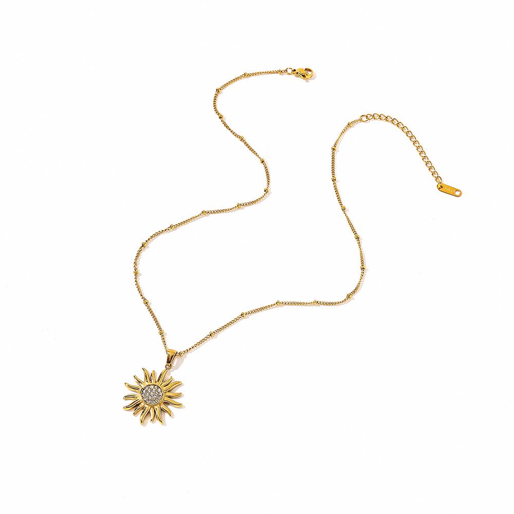 18K Gold-Plated Stainless Steel Women's Necklace with Sun-Shaped Zirconia