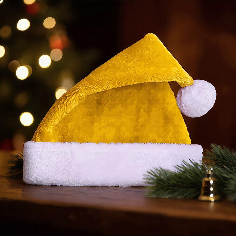 Soft Plush Christmas Santa Hat with Fluffy White Brim Multicolor Optional for Holiday Party Xmas Cosplay Costume