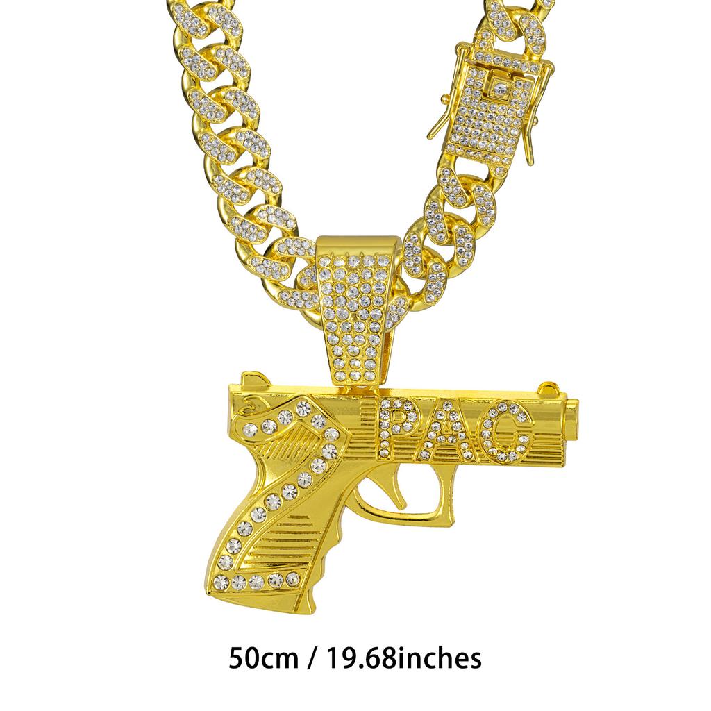 2PAC Tupac Rap Star Collana Lunga a Maglia Cubana Hip-Hop con Ciondolo Pistola 3D a Doppio Strato Lega Streetwear Regalo Bambini Uomini