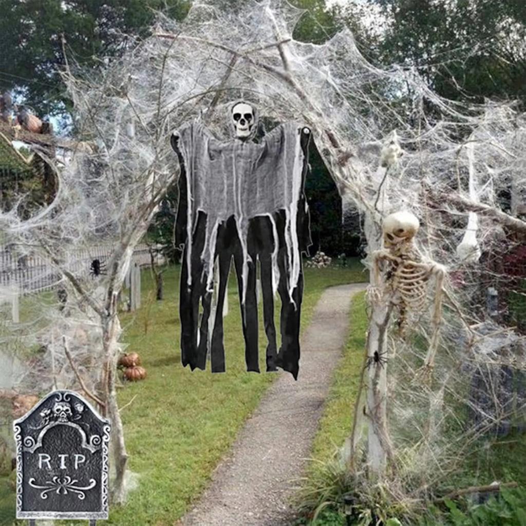 Halloween Scary Party Scene Props White Stretchy Cobweb Spider Web Horror Halloween Decoration For Bar Haunted House