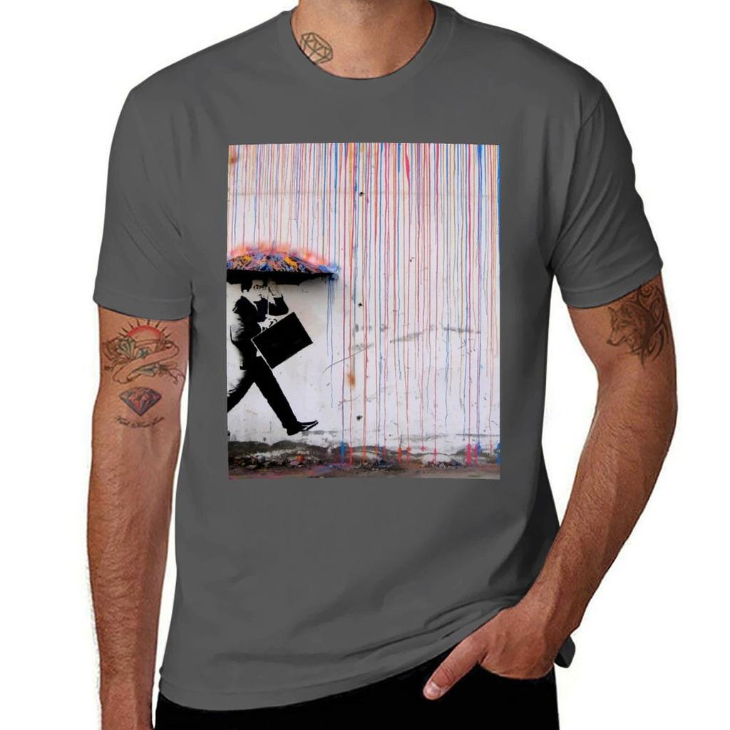 Banksy Umbrella Rainbow Happy Girl Tshirt Sporty Breathable Short Sleeve Tshirt