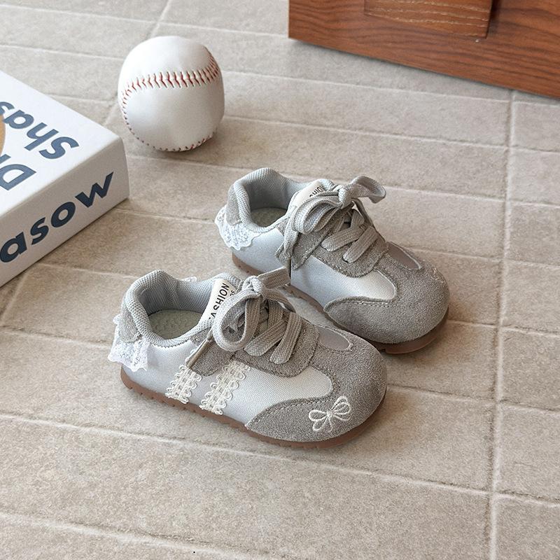 Kids Girls Gray Lace Bow Decor Casual Sneakers 23 серый