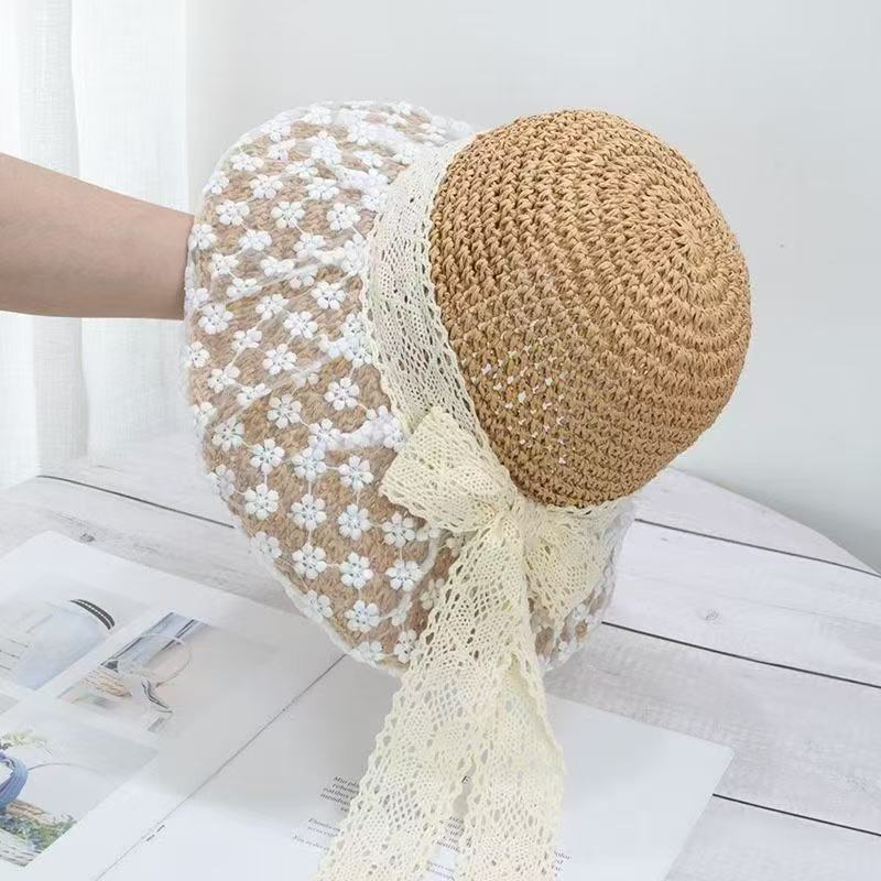 New summer versatile outdoor visor big brim bucket hat portable sunscreen sun hat bow women's hat