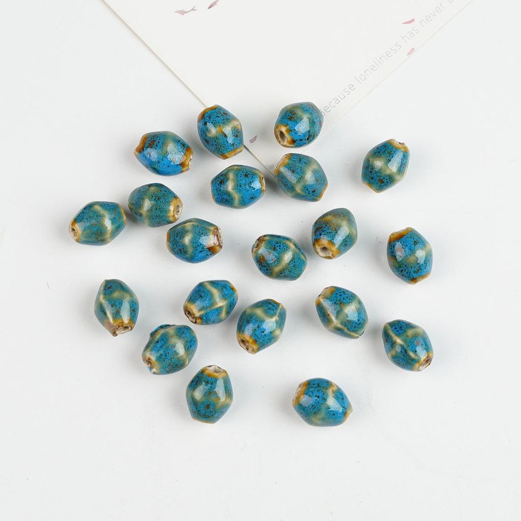 Flower glaze blue ceramic beads loose beads handmade DIY necklace accessories material beads
