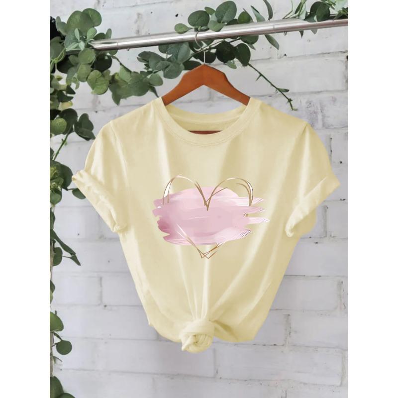 Pure Cotton Pink Heart-shaped Round-neck Loose Short-sleeved Casual Pure Cotton T-shirt