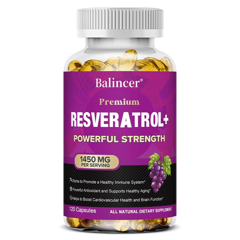 Premium Resveratrol Plus 1450mg Capsules, High Strength Antioxidant & Cardiovascular Support Supplement 120PCS