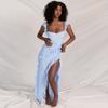2024 Summer Elegant Slim Fit Dress with Ruffle Patchwork and Slit Design