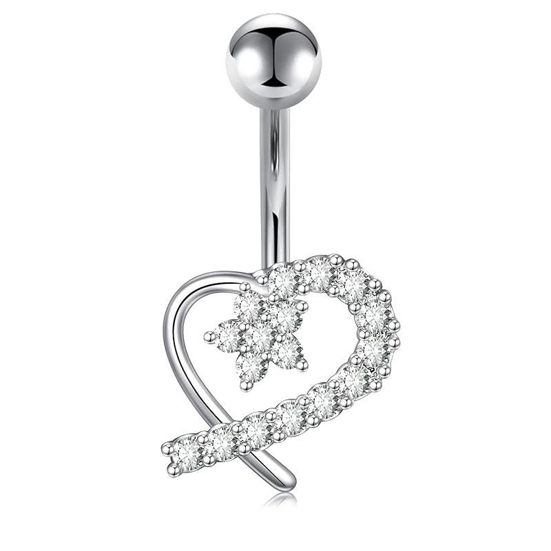 Heart-shaped Round Piercing Jewelry Navel Ring, Copper Inlaid Zircon Stainless Steel Navel Nail