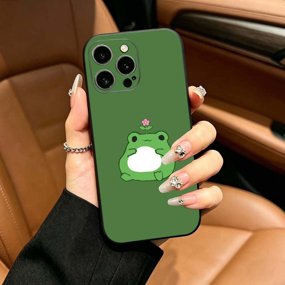 Cute Frog Cartoon Phone Case For iPhone 17,16,15,14,13,12,11 Pro Max,16/15/14Plus,XS Soft Black Cover