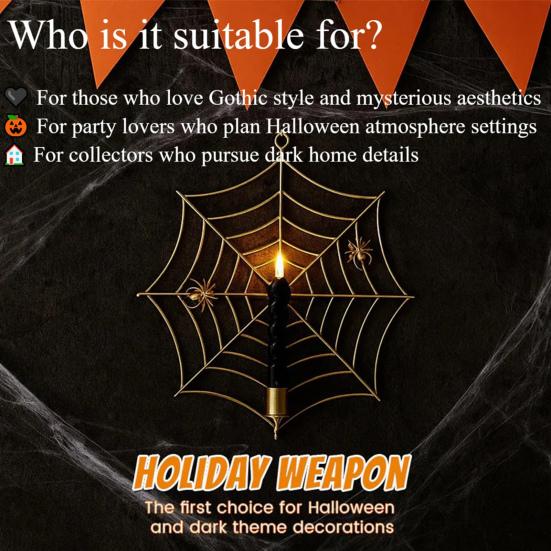 Spider Web Candle Holder Halloween Metal Wall-Mounted Spiderweb Taper Candle Holder for Gothic Home Decor
