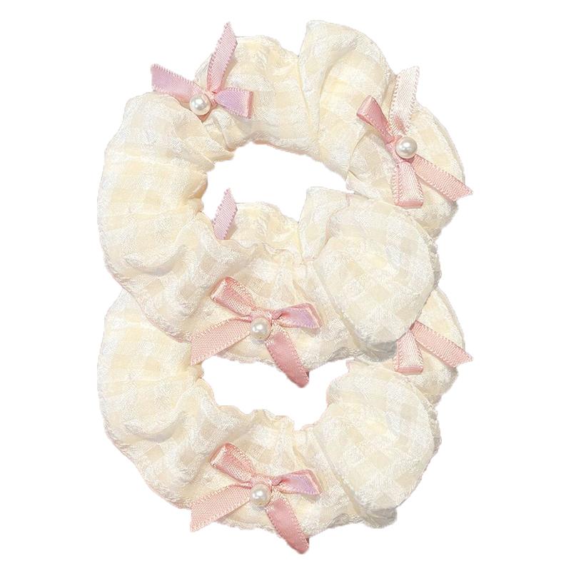 Sweet Satin Checkerboard Bow Hair Tie Women Ponytail Cute Hair Ring Fashion Hair Accessories