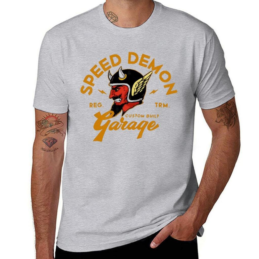 Speed Demon Garage T-Shirt Boys Whites Korean Fashion Mens T Shirts Pack