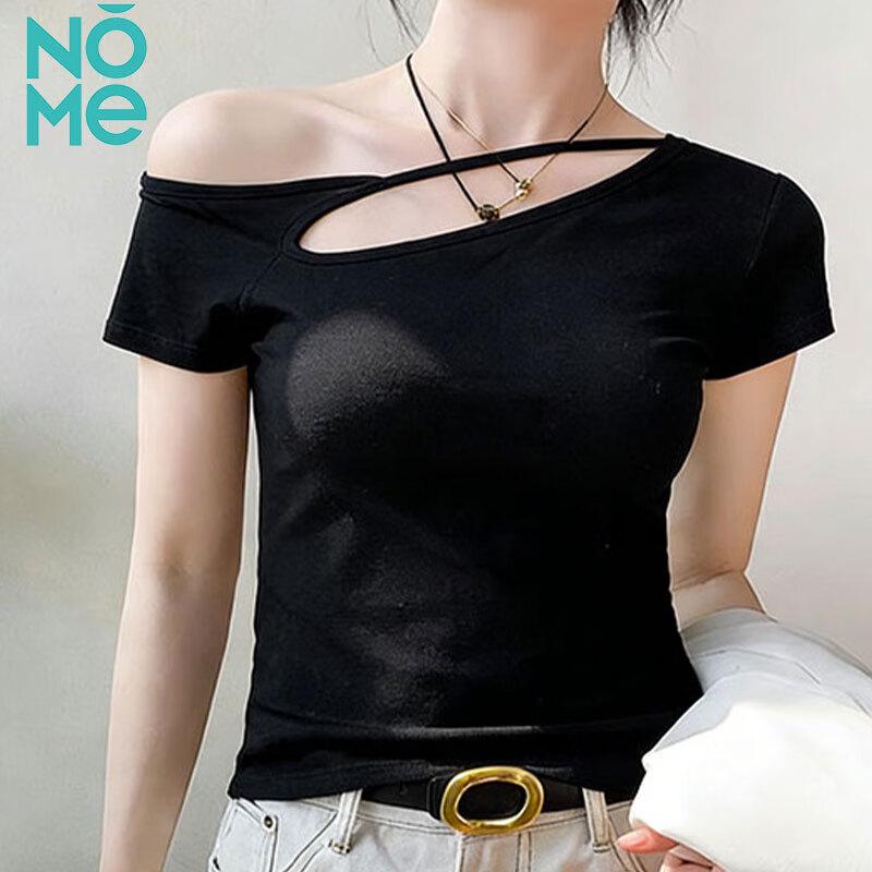 NOMe Ribbed Asymmetric Off-Shoulder T-shirt