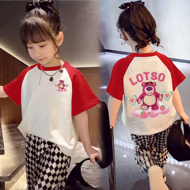Girls Pure Cotton Color Block Short-Sleeve T-Shirt - Cute Printed Summer Top 100cm