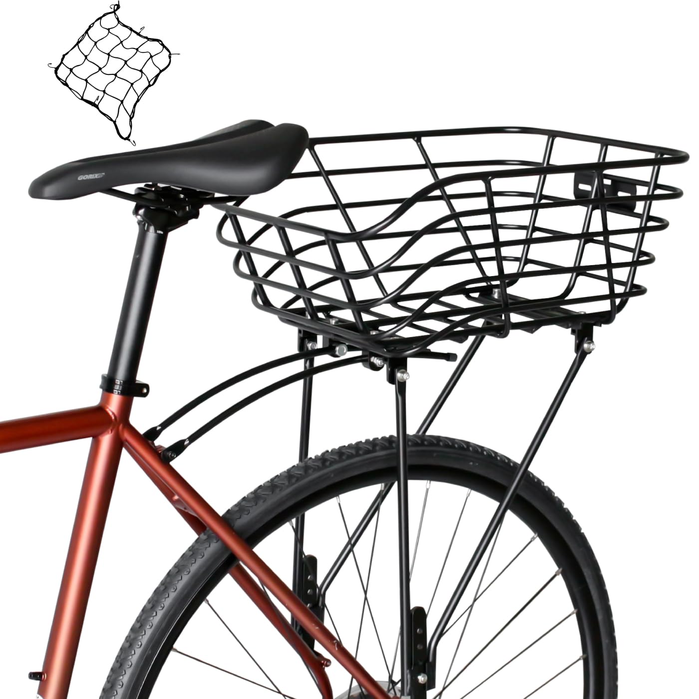 

GORIX Задняя корзина Велосипедная задняя корзина Дорожный велосипед В комплекте сетка Большая Алюминиевая Легкая Съемная корзина Кросс-байк MTB Велосипедная корзина (26-29 дюймов, чёрный
