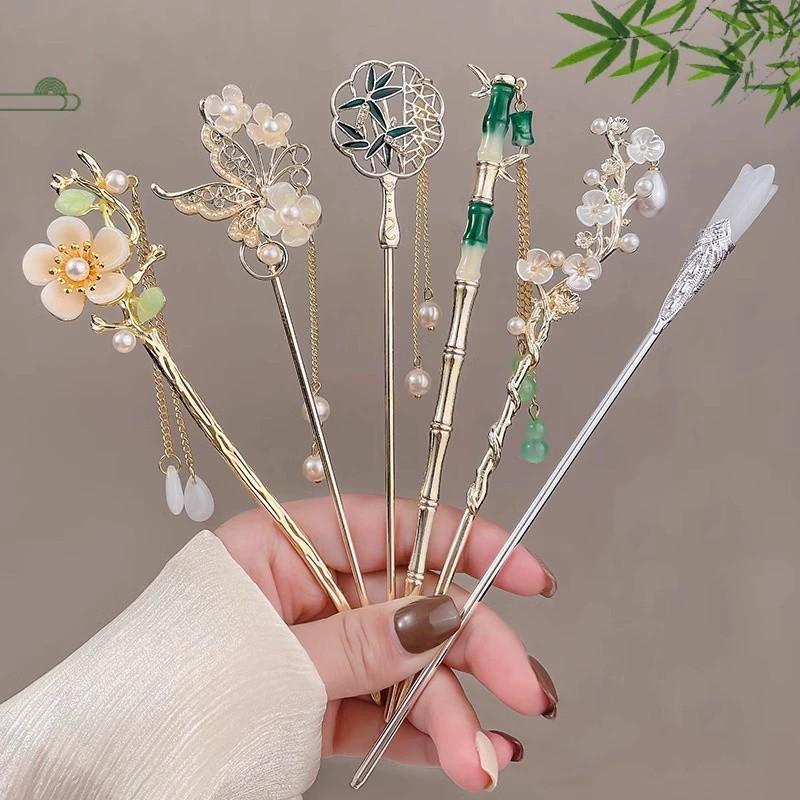 6PCS Alloy Hairpin, Ancient , Women's High End, Chinese Hairpin, Versatile, Tassel Hairpin, Pan Hair Headpiece