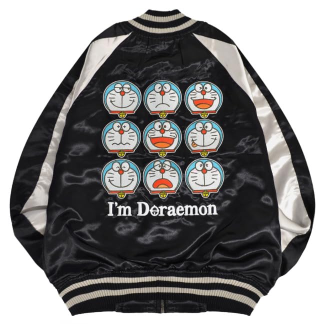 [Yoshida Yu] Men's Sukajan Jacket with Embroidered Logo "I'm Doraemon" (Black, Size LL)