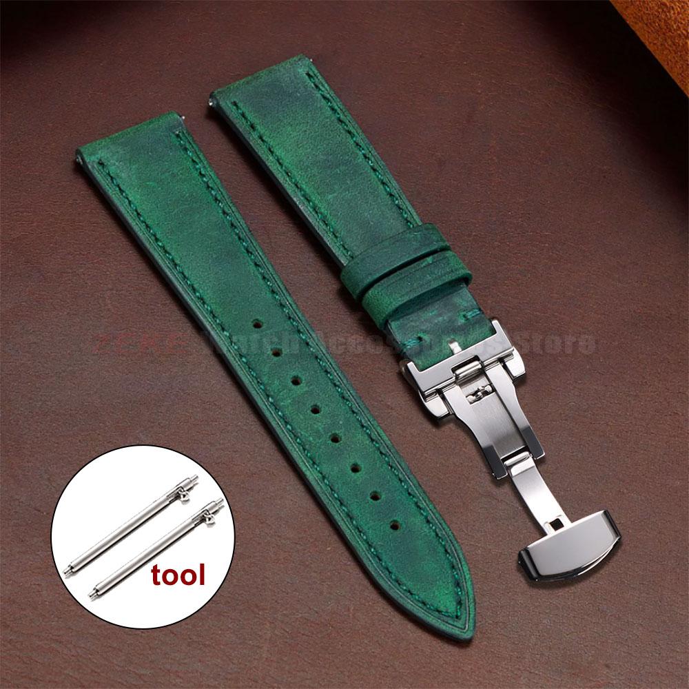 

Винтажный ремешок для часов из воловьей кожи, ремешки с прошивкой и застежкой-бабочкой для Seiko, браслет на запястье для Omega 18/19/20/21/22/24 мм 20mm