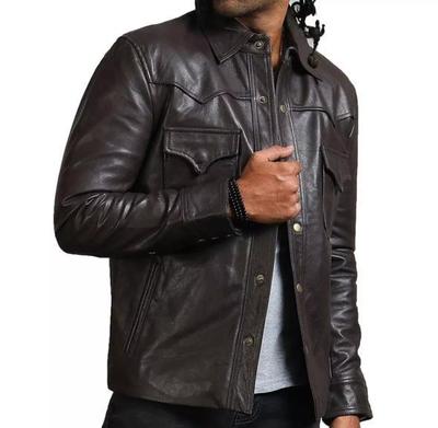 AL KHALID Real New Men's Black Leather Shirt Real Lambskin Causal Fashion Wear Shirt
