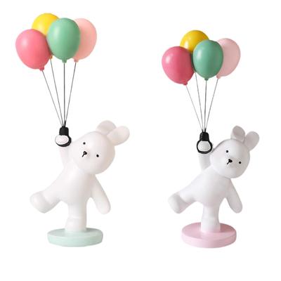 Balloon Bunny Figurine, Nordic Resin Tabletop Ornaments, Flying Bunny Figure for Bedroom, Party, Bookshelf, Unique Gift Idea