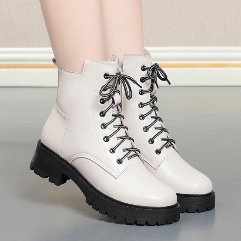 Thick Soled Boots Female Winter Large Size 43 Non-slip Women's Wool Snow Boots Genuine Leather Warm Women Ankle Boots