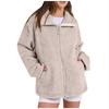 Women's solid color loose single breasted casual  pocket hoodie jacket