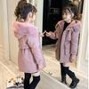 Girls Plush Velvet Fur Collar Coats Children's Winter Warm Hooded Outerwear Teenager Padded Parka